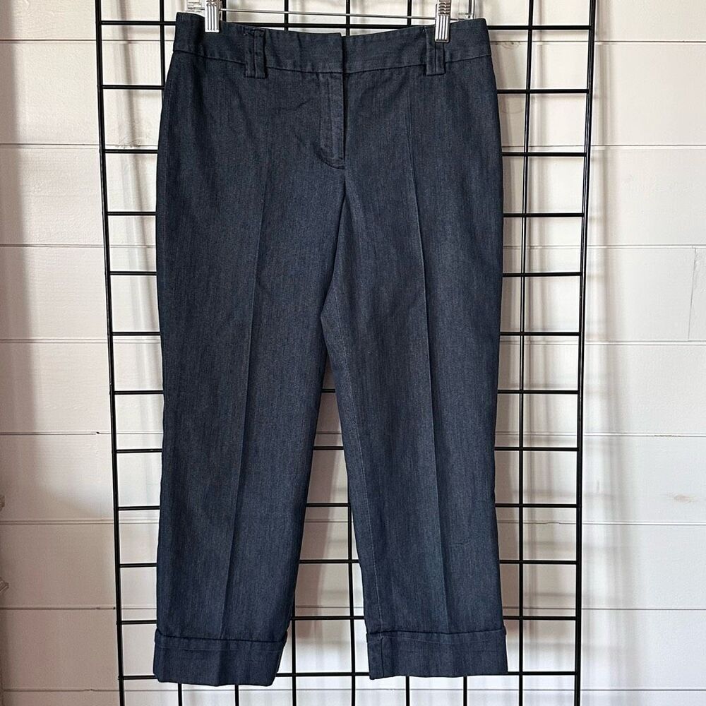 ANN TAYLOR LOFT Ann Crop Stretch Jeans Womens 4 Dark Blue Denim Cuffs